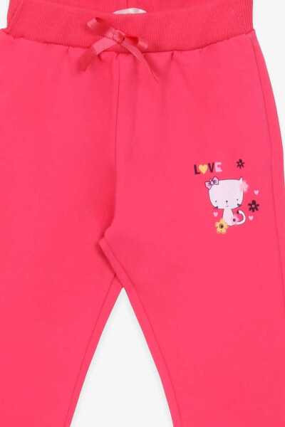 Baby Girl Sweatpants with Cat Print 6 Months-2 Years, Coral - 3