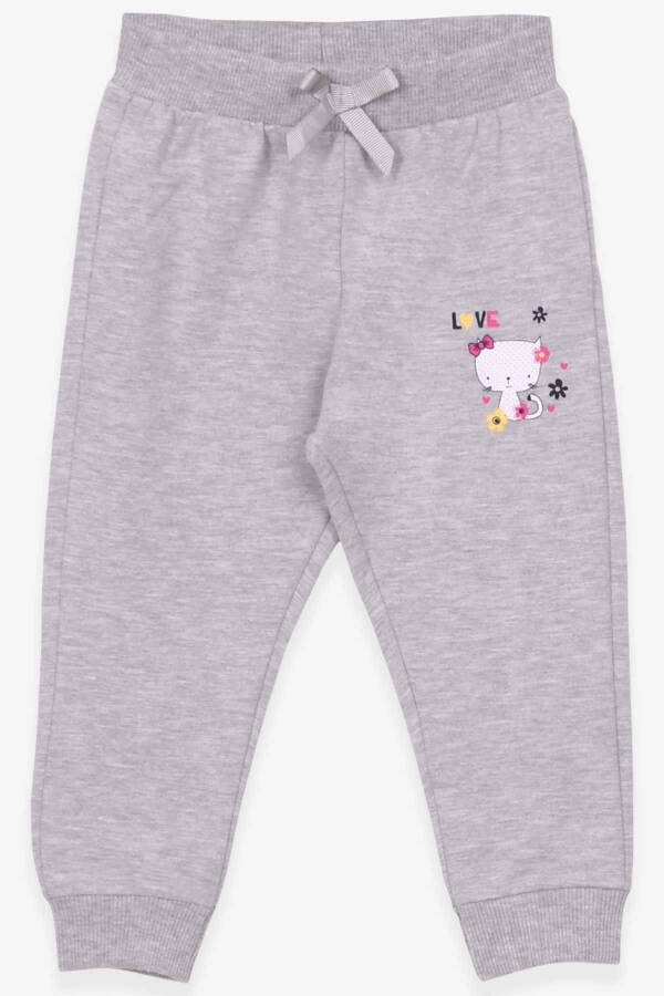 Baby Girl Sweatpants with Cat Print, 6 Months-2 Years, Light Grey Melange - 4