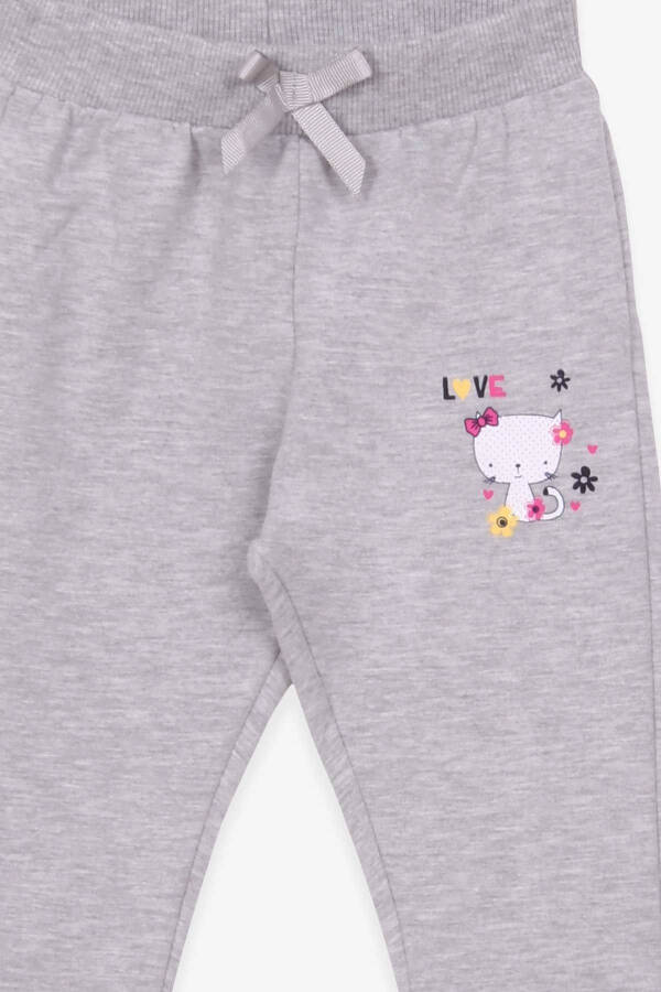 Baby Girl Sweatpants with Cat Print, 6 Months-2 Years, Light Grey Melange - 6