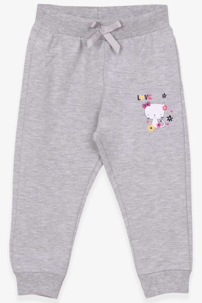 Baby Girl Sweatpants with Cat Print, 6 Months-2 Years, Light Grey Melange - BREEZE
