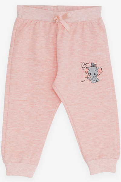 Baby Girl Sweatpants with Elephant Print 6 Months-2 Years, Salmon Melange - 1