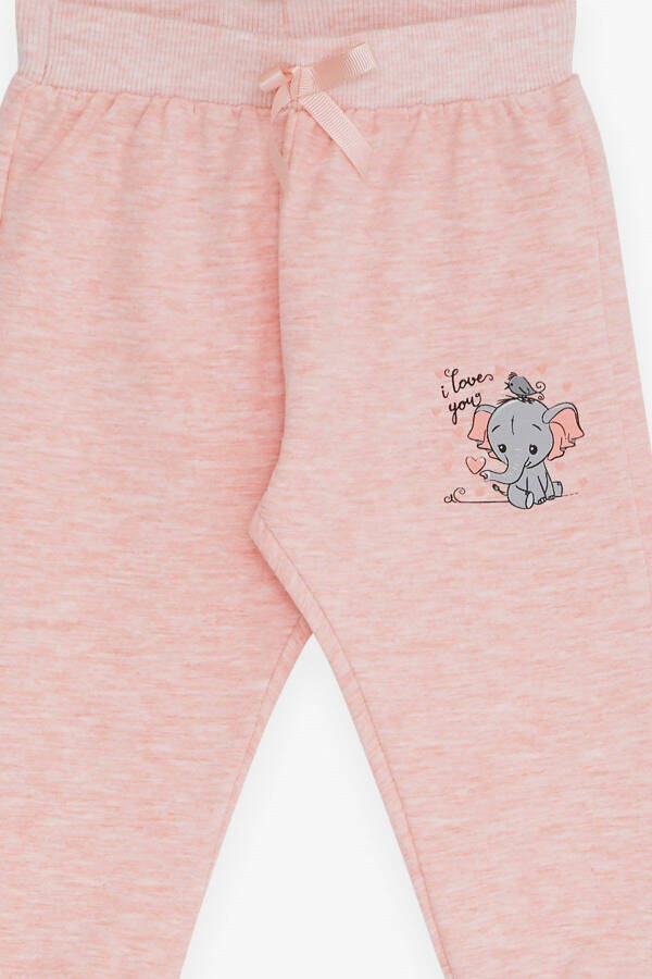 Baby Girl Sweatpants with Elephant Print 6 Months-2 Years, Salmon Melange - 3