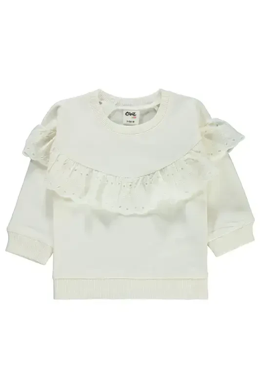 Baby Girl Sweatshirt 6-18 Months Ecru-Ecru - 1