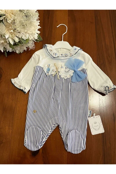 Baby girl thin jumpsuit blue striped summer themed - BABYDOLA
