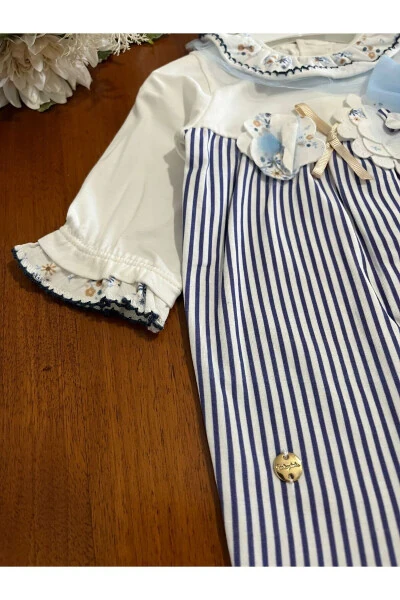 Baby girl thin jumpsuit blue striped summer themed - BABYDOLA (1)