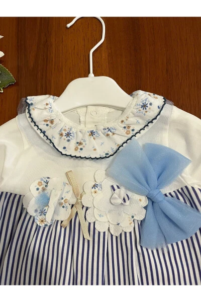 Baby girl thin jumpsuit blue striped summer themed - 3