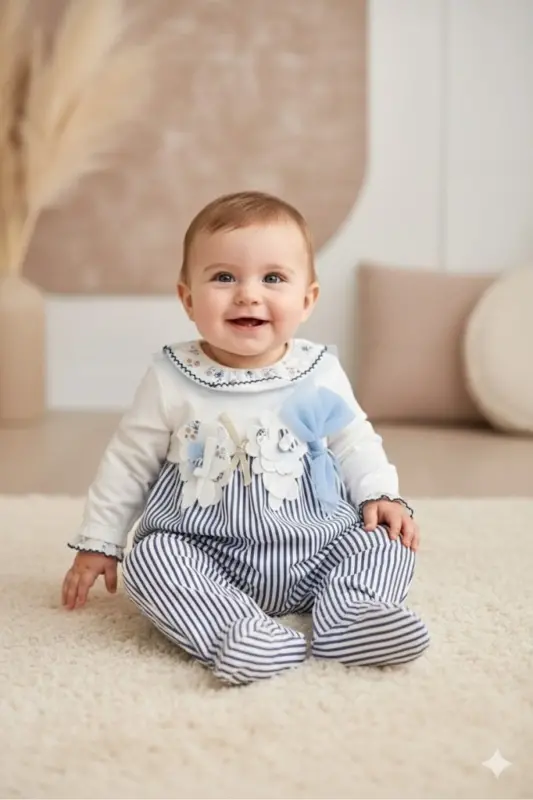 Baby girl thin jumpsuit blue striped summer themed - 6