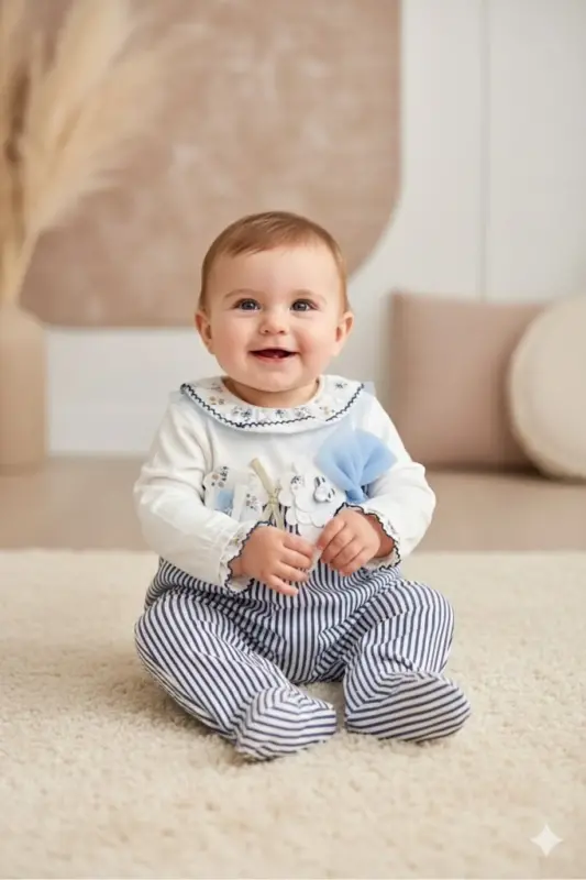 Baby girl thin jumpsuit blue striped summer themed - 7