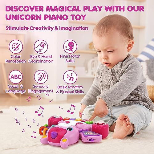 Baby Girl Toys 6 to 12 Months, Unicorn Baby Piano Musical Light Infant Toys 6 9 12 18 Months-Toddler Old Baby Music Toys Early Education Birthday Gift for 1 Year Old Girls Purple - 5