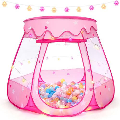 Baby Girl Toys for 1 2 3 Year Old Birthday Gift, Pop Up Princess Tent with Star Lights for 6 12 18 Months Babies, Ball Pits for Toddlers 1-3 with Carrying Bag, Play Tent for Kids Indoor|Outdoor - 1