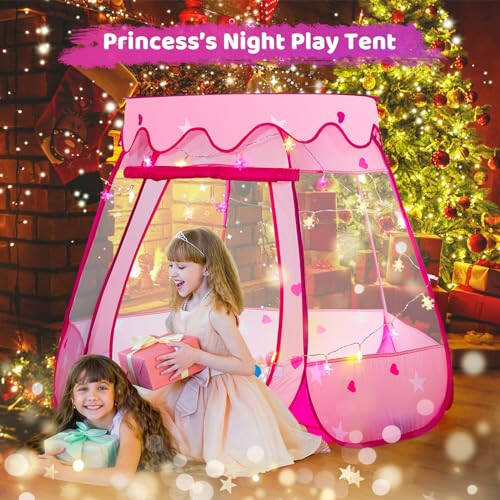 Baby Girl Toys for 1 2 3 Year Old Birthday Gift, Pop Up Princess Tent with Star Lights for 6 12 18 Months Babies, Ball Pits for Toddlers 1-3 with Carrying Bag, Play Tent for Kids Indoor|Outdoor - 2