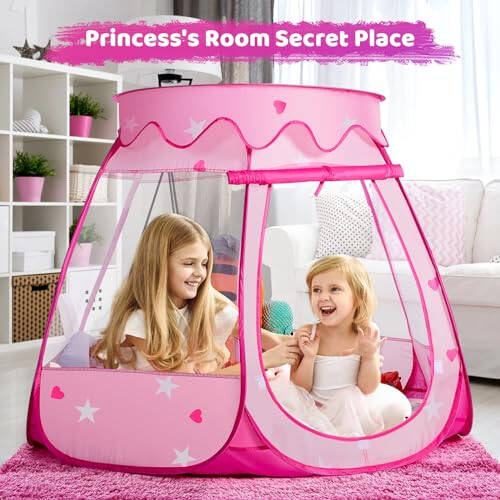 Baby Girl Toys for 1 2 3 Year Old Birthday Gift, Pop Up Princess Tent with Star Lights for 6 12 18 Months Babies, Ball Pits for Toddlers 1-3 with Carrying Bag, Play Tent for Kids Indoor|Outdoor - 3