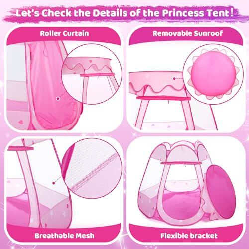 Baby Girl Toys for 1 2 3 Year Old Birthday Gift, Pop Up Princess Tent with Star Lights for 6 12 18 Months Babies, Ball Pits for Toddlers 1-3 with Carrying Bag, Play Tent for Kids Indoor|Outdoor - 6