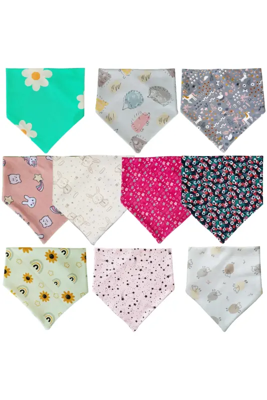 Baby Girl Triangle Scarf Knitted Drool and Bib 10 Pieces - 5