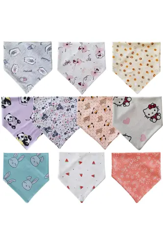 Baby Girl Triangle Scarf Knitted Drool and Feeding Bib 10 Pieces - 1