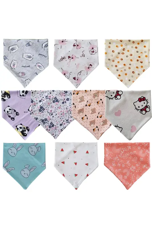 Baby Girl Triangle Scarf Knitted Drool and Feeding Bib 10 Pieces - 1