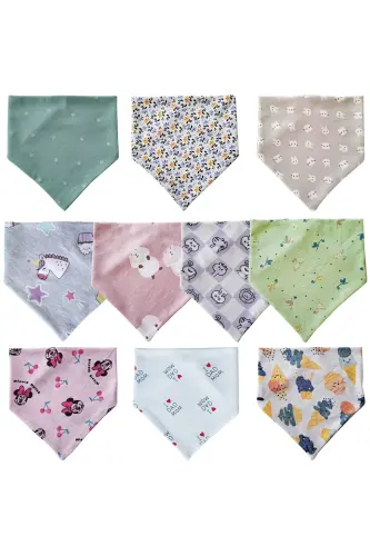 Baby Girl Triangle Scarf Knitted Drool and Feeding Bib 10 Pieces - 3