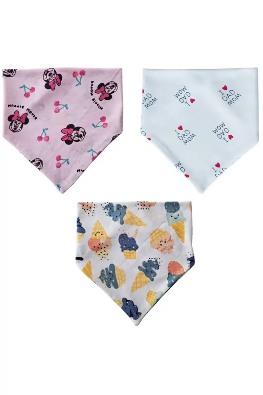 Baby Girl Triangle Scarf Knitted Drool and Feeding Bib 10 Pieces - 2