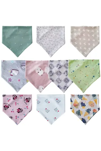 Baby Girl Triangle Scarf Knitted Drool and Feeding Bib 10 Pieces - 4