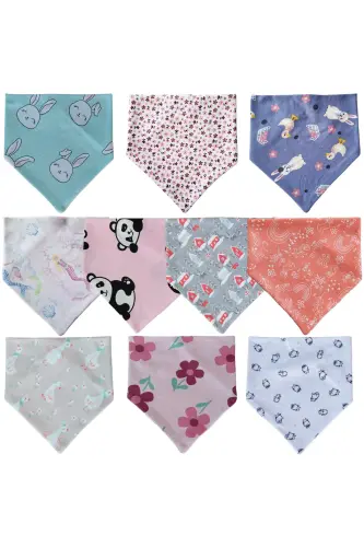 Baby Girl Triangle Scarf Knitted Drool and Feeding Bib 10 Pieces - 4