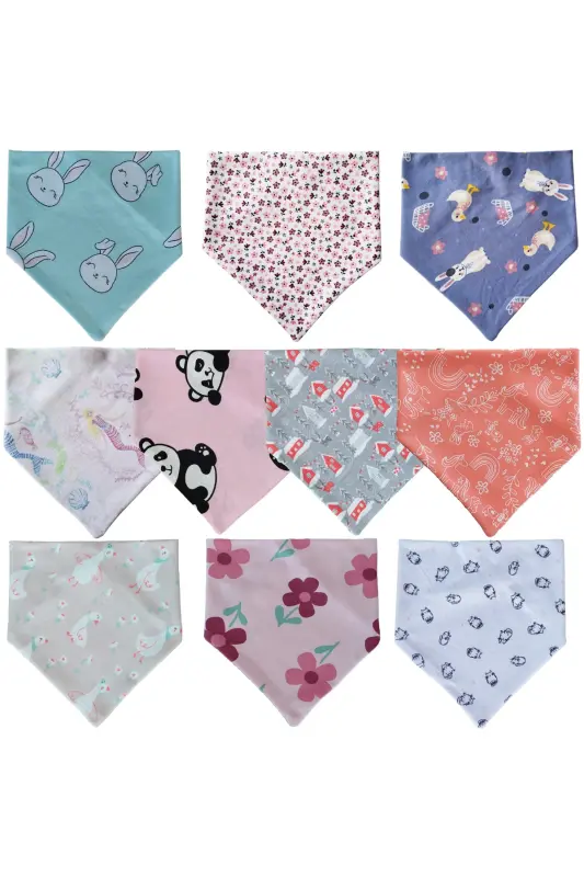 Baby Girl Triangle Scarf Knitted Drool and Feeding Bib 10 Pieces - 4