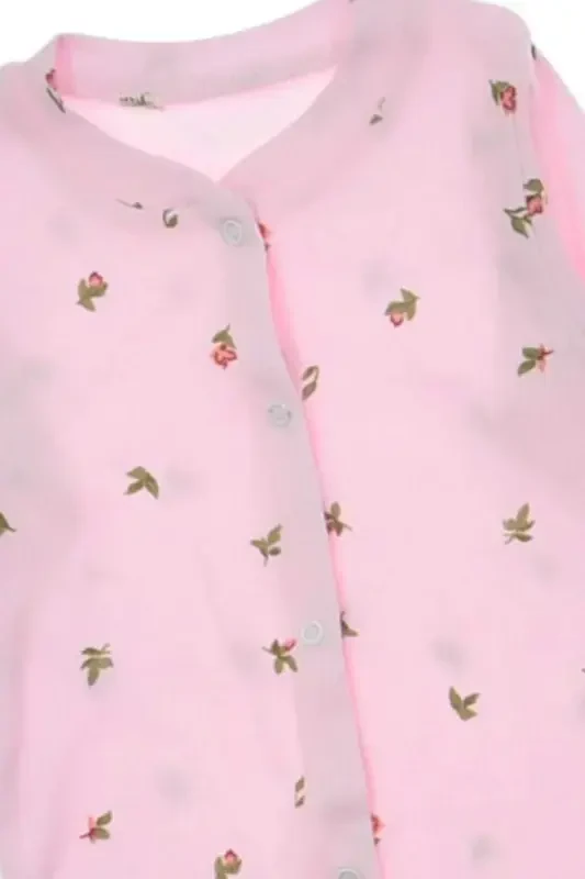 Baby Girl Tulip Print Ribbed Knit Snap-On Newborn Baby Romper 100% Cotton Elastic 1-3-6 Months-DUSTY PINK TULIP - 2