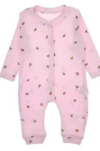 Baby Girl Tulip Print Ribbed Knit Snap-On Newborn Baby Romper 100% Cotton Elastic 1-3-6 Months-DUSTY PINK TULIP - 3