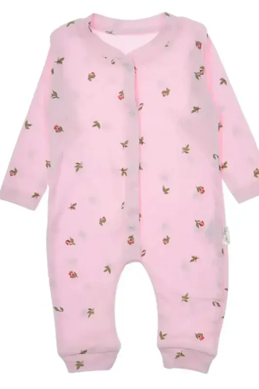 Baby Girl Tulip Print Ribbed Knit Snap-On Newborn Baby Romper 100% Cotton Elastic 1-3-6 Months-DUSTY PINK TULIP - 3