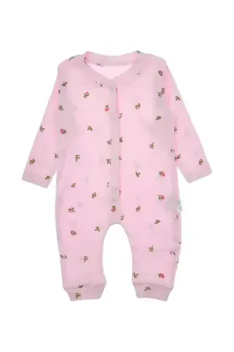 Baby Girl Tulip Print Ribbed Knit Snap-On Newborn Baby Romper 100% Cotton Elastic 1-3-6 Months-DUSTY PINK TULIP - 5