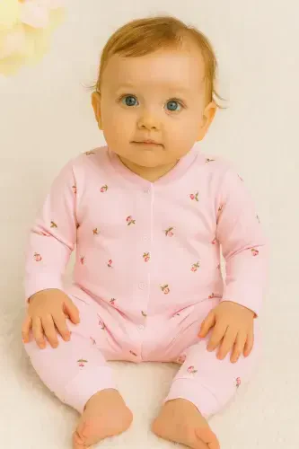 Baby Girl Tulip Print Ribbed Knit Snap-On Newborn Baby Romper 100% Cotton Elastic 1-3-6 Months-DUSTY PINK TULIP - 6