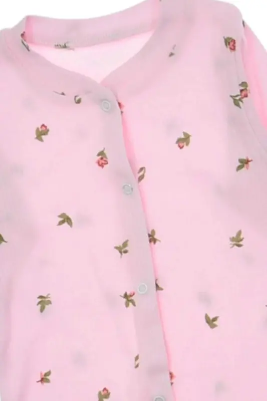 Baby Girl Tulip Print Ribbed Knit Snap-On Newborn Baby Romper 100% Cotton Elastic 1-3-6 Months-DUSTY PINK TULIP - 4