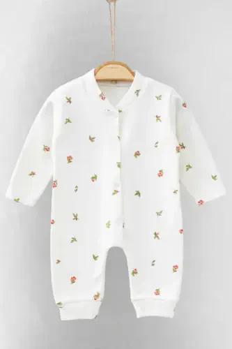 Baby Girl Tulip Print Snap-Button Newborn Jumpsuit 100% Cotton Flexible 1-3-6 Months-WHITE TULIP - 1