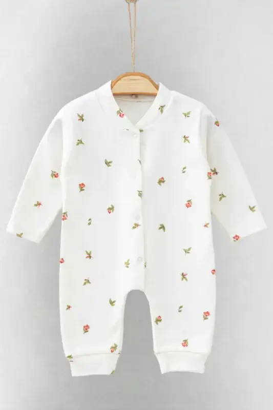 Baby Girl Tulip Print Snap-Button Newborn Jumpsuit 100% Cotton Flexible 1-3-6 Months-WHITE TULIP - 1