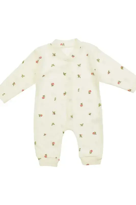 Baby Girl Tulip Print Snap-Button Newborn Jumpsuit 100% Cotton Flexible 1-3-6 Months-WHITE TULIP - 2