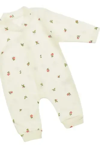 Baby Girl Tulip Print Snap-Button Newborn Jumpsuit 100% Cotton Flexible 1-3-6 Months-WHITE TULIP - 3