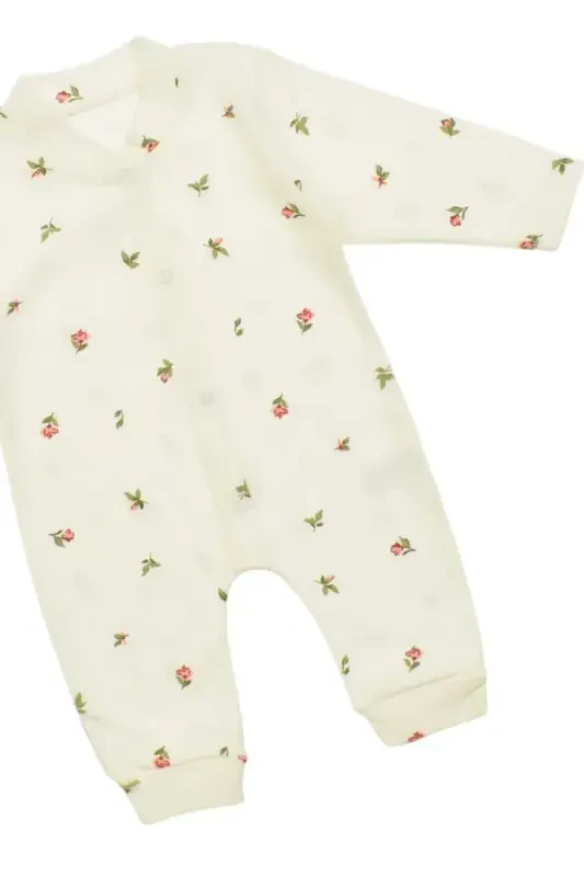 Baby Girl Tulip Print Snap-Button Newborn Jumpsuit 100% Cotton Flexible 1-3-6 Months-WHITE TULIP - 3