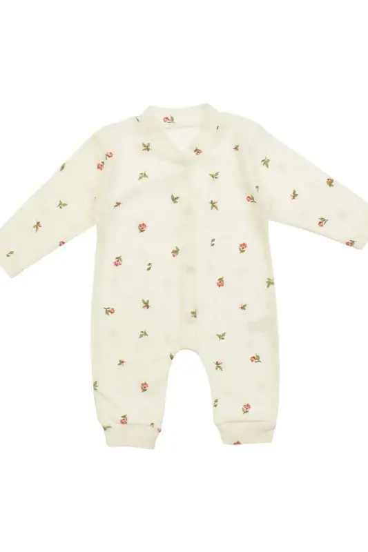 Baby Girl Tulip Print Snap-Button Newborn Jumpsuit 100% Cotton Flexible 1-3-6 Months-WHITE TULIP - 2