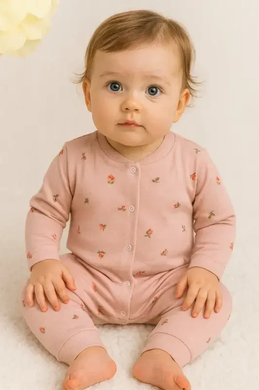 Baby Girl Tulip Print Snap Fastener Newborn Baby Romper 100% Cotton Flexible 1-3-6 Months-ROSE DUST TULIP - 2