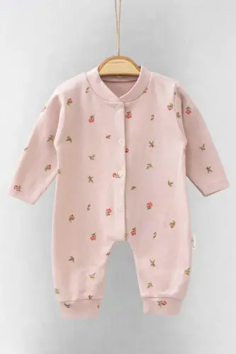 Baby Girl Tulip Print Snap Fastener Newborn Baby Romper 100% Cotton Flexible 1-3-6 Months-ROSE DUST TULIP 