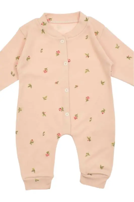 Baby Girl Tulip Print Snap Fastener Newborn Baby Romper 100% Cotton Flexible 1-3-6 Months-ROSE DUST TULIP - 5