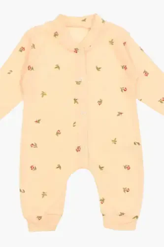 Baby Girl Tulip Print Snap-On Newborn Baby Romper 100% Cotton Flexible 1-3-6 Months-SALMON TULIP - 1