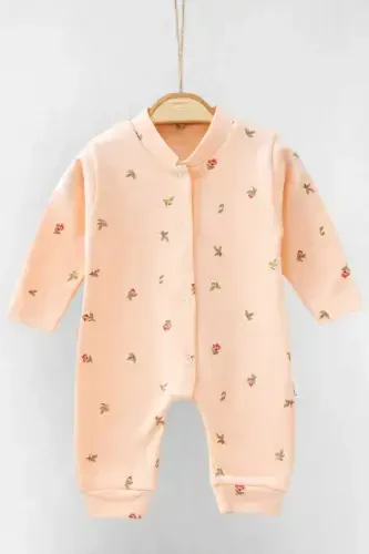 Baby Girl Tulip Print Snap-On Newborn Baby Romper 100% Cotton Flexible 1-3-6 Months-SALMON TULIP - 2