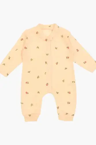 Baby Girl Tulip Print Snap-On Newborn Baby Romper 100% Cotton Flexible 1-3-6 Months-SALMON TULIP - 3