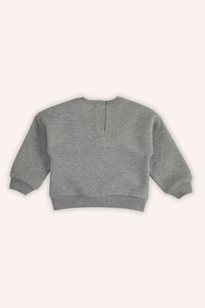 Baby Girl Tulle Bow Detailed Grey-Melange Sweatshirt - PANÇO (1)