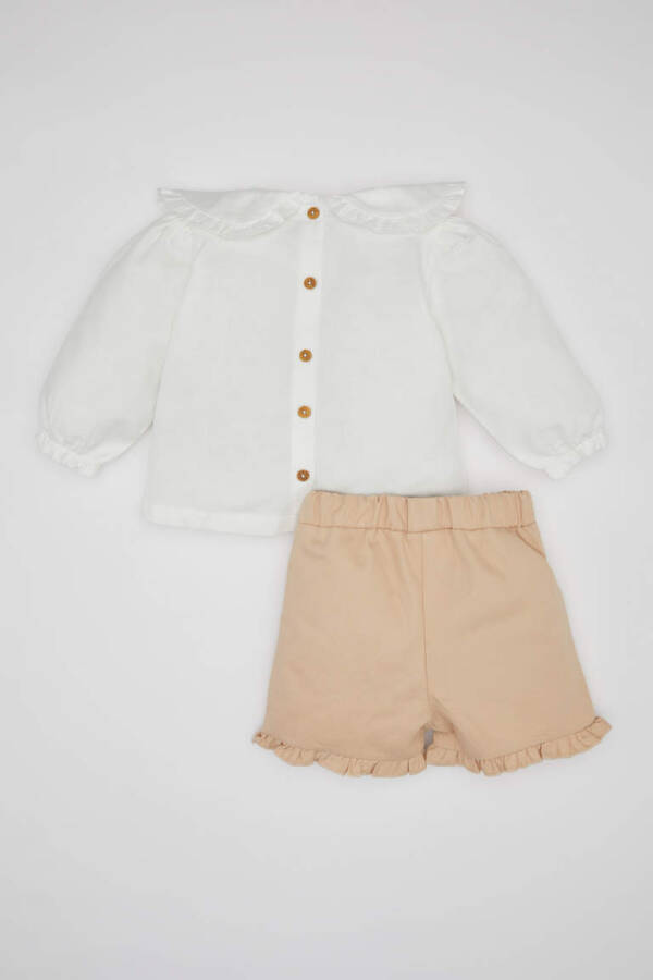 Baby Girl Twill Blouse Shorts Socks 3-Piece Set Ecru - 6