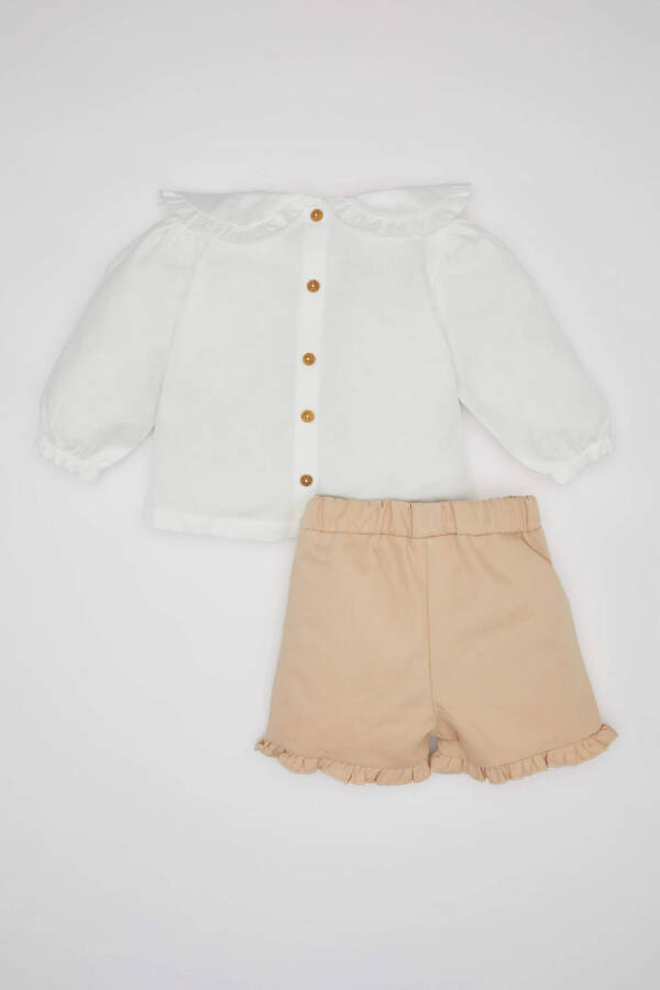 Baby Girl Twill Blouse Shorts Socks 3-Piece Set Ecru - 9