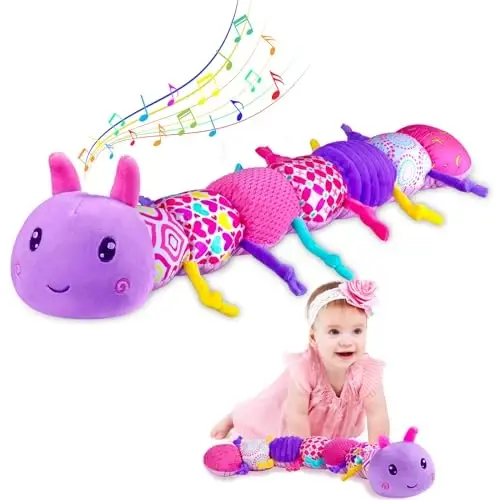 Baby Girl uchun mo'ljallangan turli xil teksturali, çıng'iroqli, g'ijillagan o'yinchoqlar, 6 oydan 12 oygacha qiz bolalar uchun sovg'a, 3 4 5 7 8 9 oylik chaqaloqlar uchun o'yinchoq, Caterpillar-Purple 