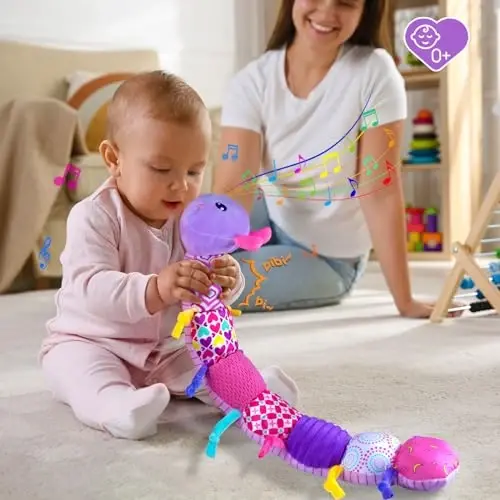 Baby Girl uchun mo'ljallangan turli xil teksturali, çıng'iroqli, g'ijillagan o'yinchoqlar, 6 oydan 12 oygacha qiz bolalar uchun sovg'a, 3 4 5 7 8 9 oylik chaqaloqlar uchun o'yinchoq, Caterpillar-Purple - 5