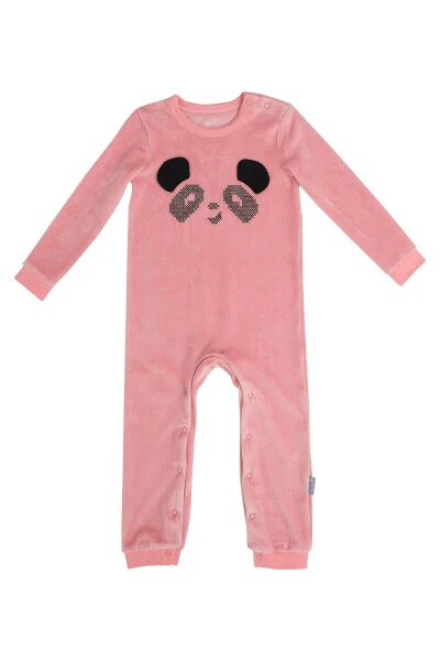 Baby Girl Velvet Panda Embroidered Snap Suit - Pink - GAMBINO