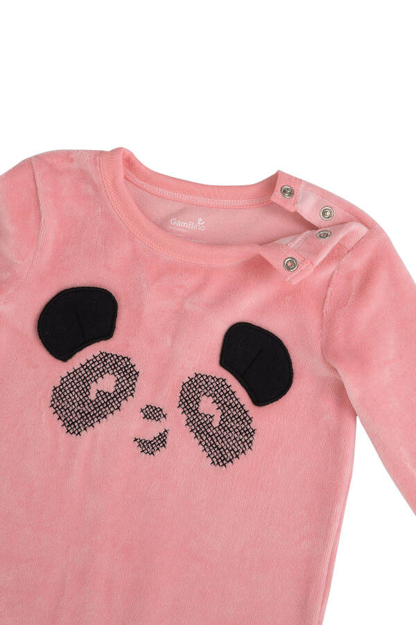 Baby Girl Velvet Panda Embroidered Snap Suit - Pink - 3